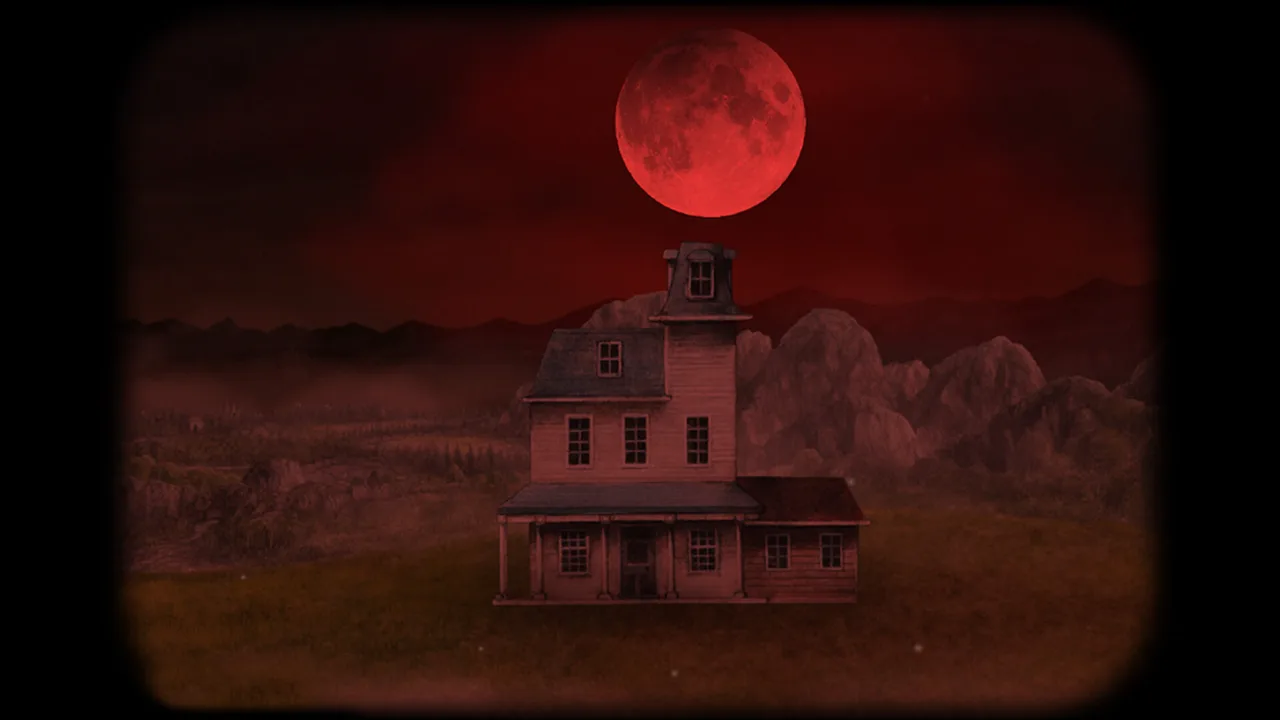 The Vanderboom estate at night beneath a blood-red moon
